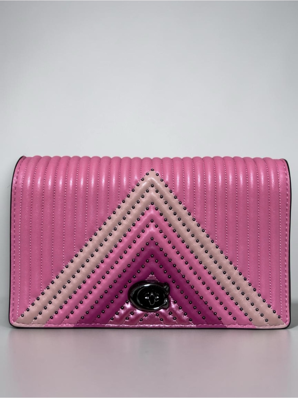 COACH Callie Colorblock Nappa Leather Quilted w/Rivets Chain Crossbody Bag